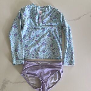 Ruffle Butts Purple and Blue Rashguard Swim Set